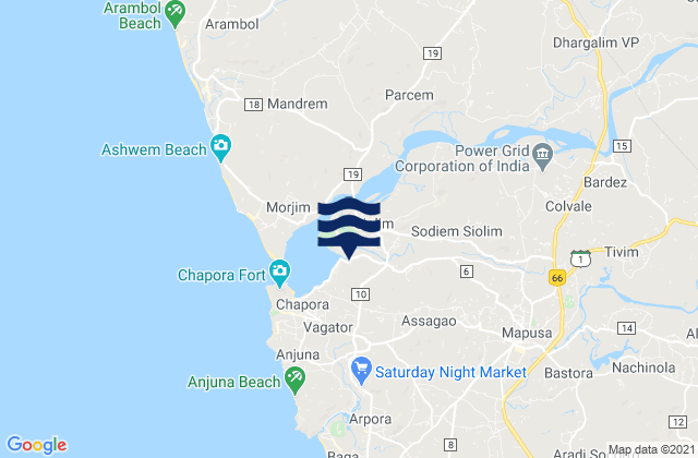 Mappa delle maree di Solim, India
