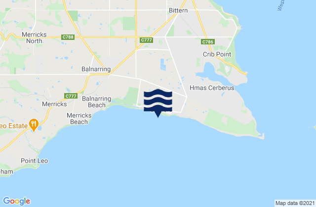 Mappa delle maree di Somers Beach, Australia