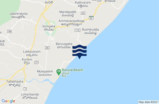 Mappa delle maree di Sompeta, India