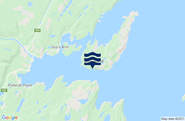Mappa delle maree di Sop's Island, Canada