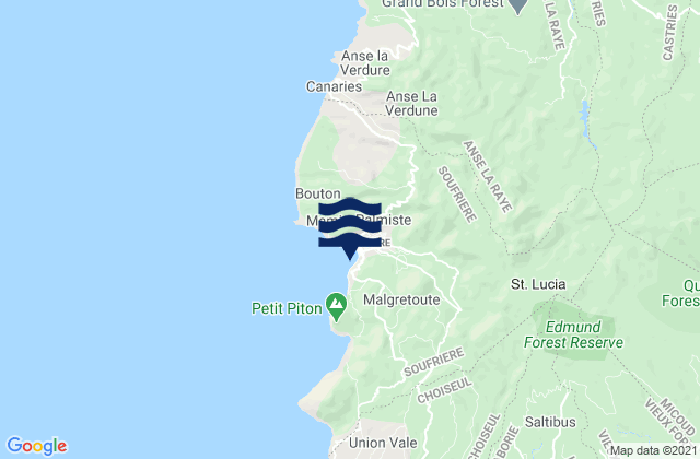 Mappa delle maree di Soufrière, Saint Lucia