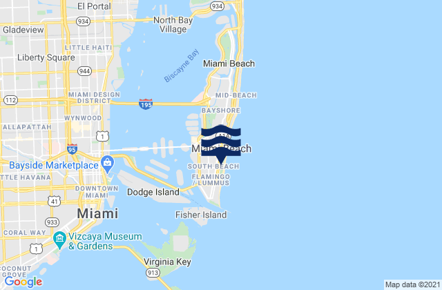 Mappa delle maree di South Beach Miami, United States