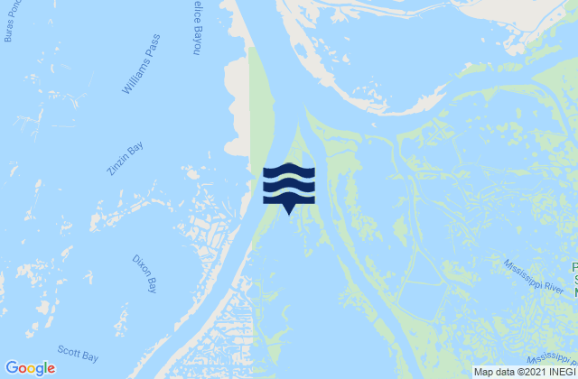 Mappa delle maree di Southeast Pass River Delta, United States