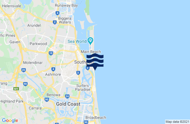 Mappa delle maree di Southport Main Beach, Australia