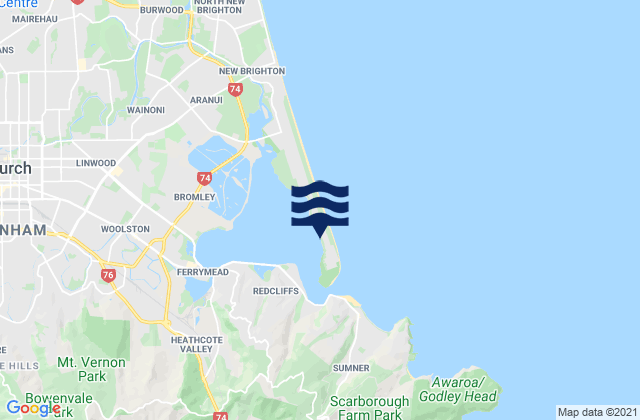 Mappa delle maree di Southshore Spit Beach, New Zealand