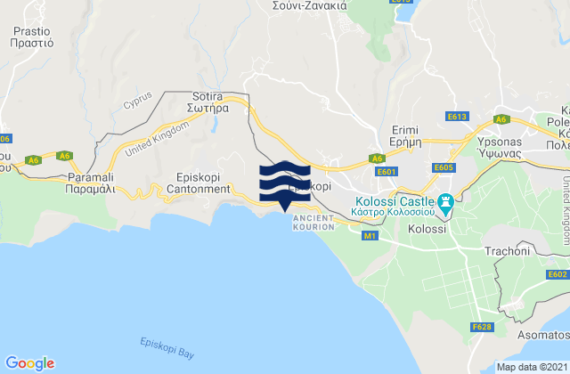 Mappa delle maree di Soúni-Zanakiá, Cyprus