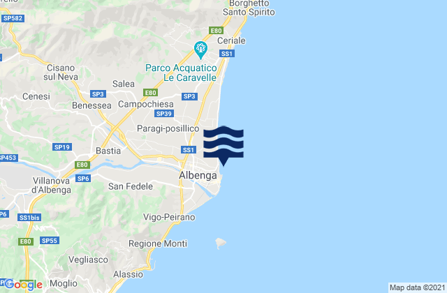 Mappa delle maree di Spiaggia Albenga, Italy