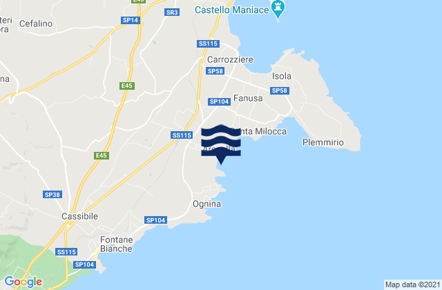 Mappa delle maree di Spiaggia Arenella, Italy