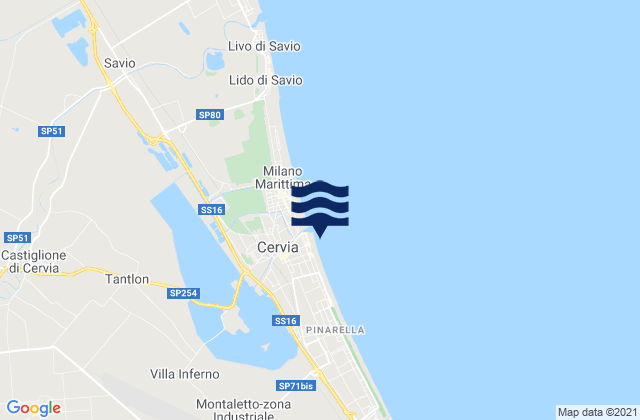 Mappa delle maree di Spiaggia Cervia, Italy