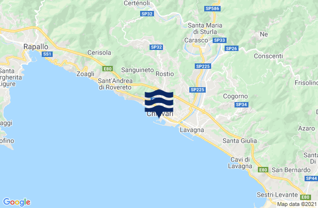 Mappa delle maree di Spiaggia Chiavari, Italy