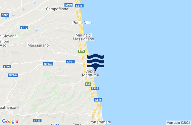 Mappa delle maree di Spiaggia Cupra Marittima, Italy
