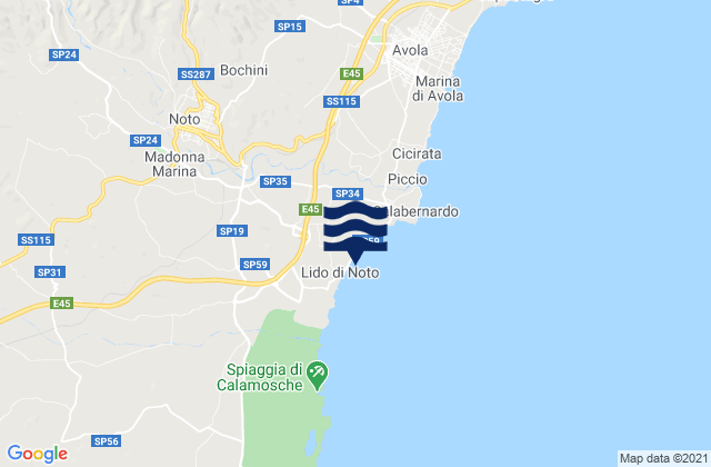 Mappa delle maree di Spiaggia Lido di Noto, Italy