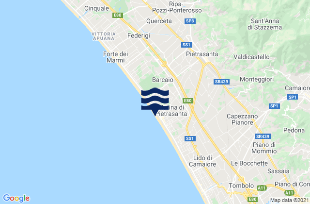 Mappa delle maree di Spiaggia Marina di Pietrasanta, Italy