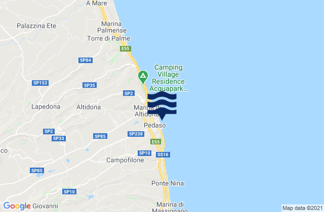 Mappa delle maree di Spiaggia Pedaso, Italy