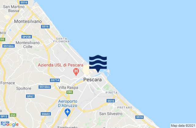 Mappa delle maree di Spiaggia Pescara, Italy