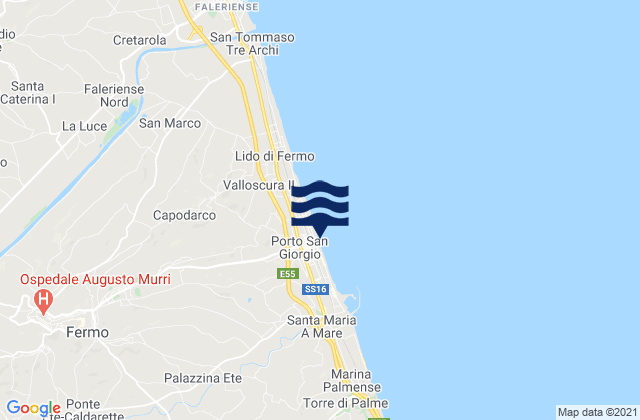 Mappa delle maree di Spiaggia Porto San Giorgio, Italy
