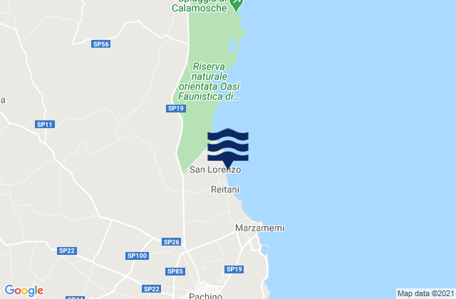 Mappa delle maree di Spiaggia San Lorenzo, Italy
