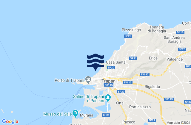 Mappa delle maree di Spiaggia Trapani, Italy