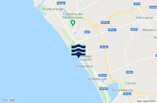 Mappa delle maree di Spiaggia Villaggio Coppola, Italy