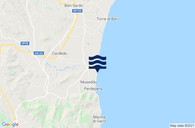 Mappa delle maree di Spiaggia della Marina di Cardedu, Italy