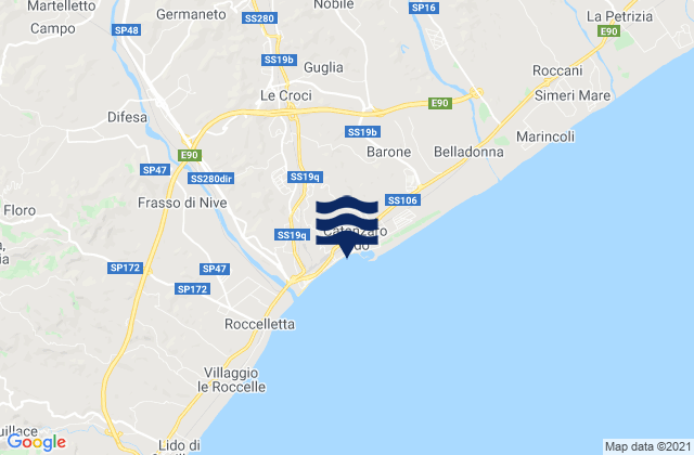 Mappa delle maree di Spiaggia di Catanzaro Lido, Italy