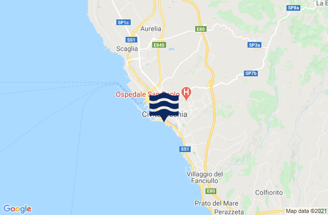 Mappa delle maree di Spiaggia di Civitavecchia, Italy