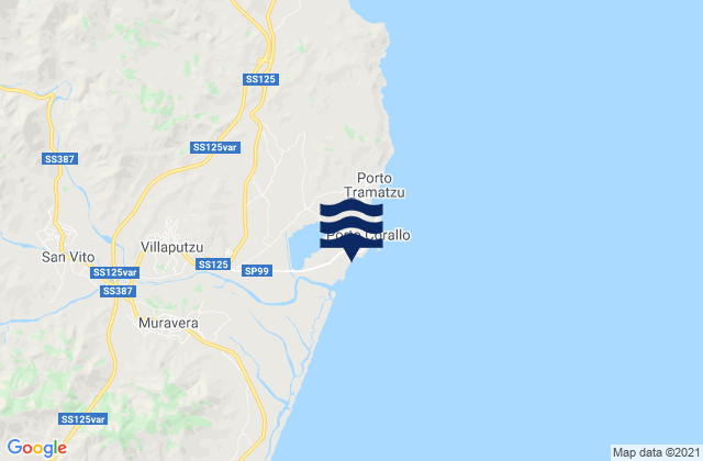 Mappa delle maree di Spiaggia di Porto Corallo, Italy