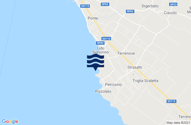 Mappa delle maree di Spiaggia di Punta Parrino Sibiliana, Italy