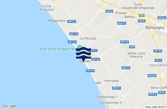 Mappa delle maree di Spiaggia di Spineta, Italy