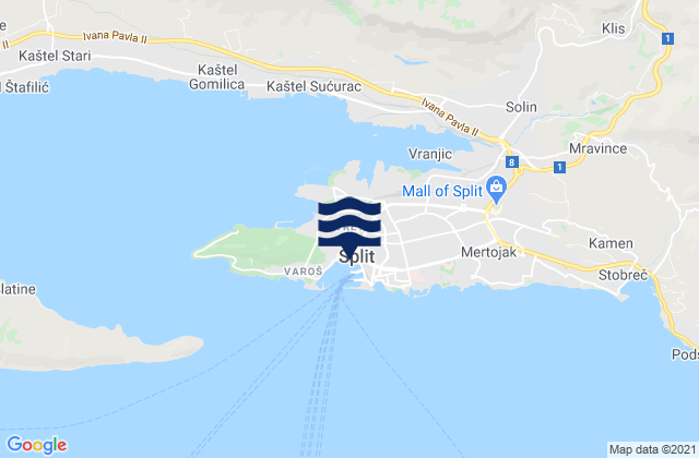 Mappa delle maree di Split, Croatia