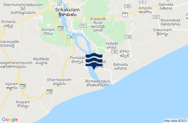 Mappa delle maree di Srikakulam, India