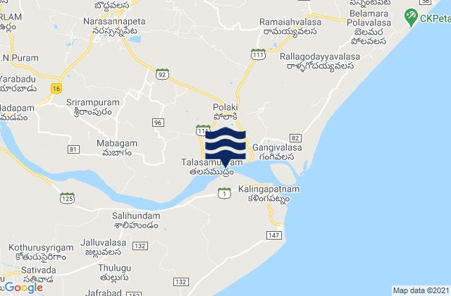 Mappa delle maree di Srīkākulam, India