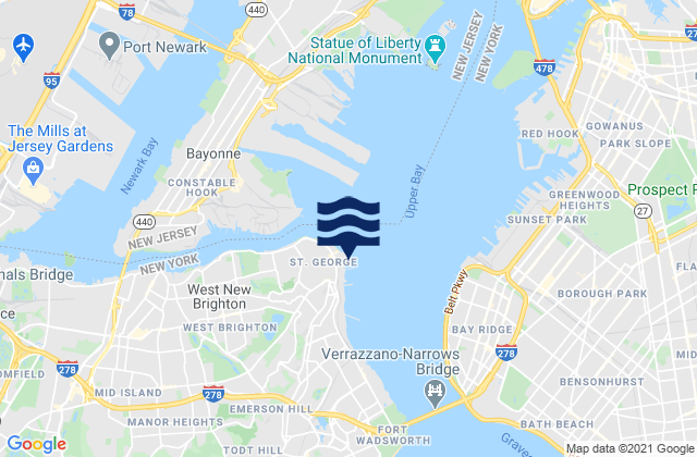 Mappa delle maree di St George Staten Island, United States