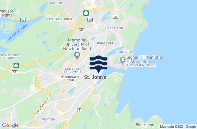 Mappa delle maree di St. John's, Canada