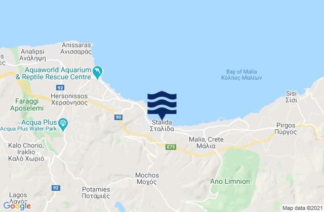 Mappa delle maree di Stalís, Greece