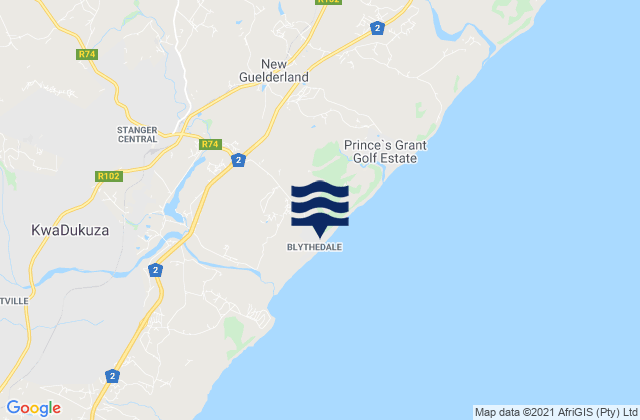 Mappa delle maree di Stanger Beach, South Africa