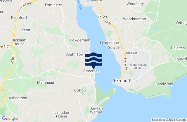 Mappa delle maree di Starcross, United Kingdom