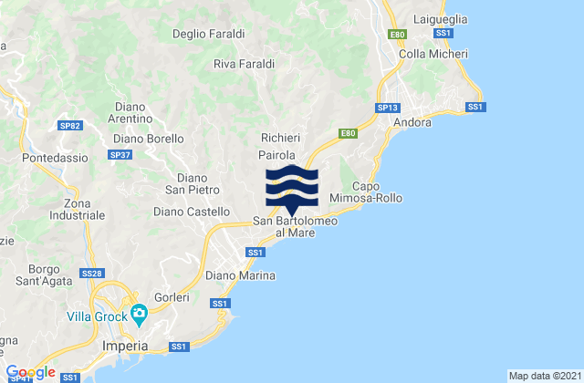 Mappa delle maree di Stellanello, Italy