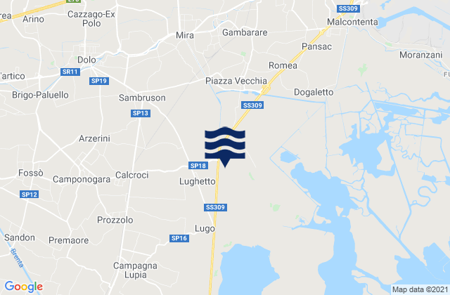 Mappa delle maree di Stra, Italy