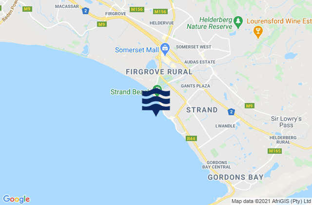 Mappa delle maree di Strand, South Africa