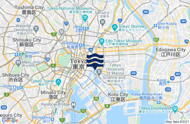Mappa delle maree di Sumida-ku, Japan