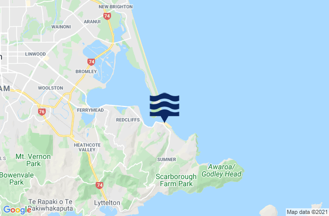 Mappa delle maree di Sumner Bay, New Zealand