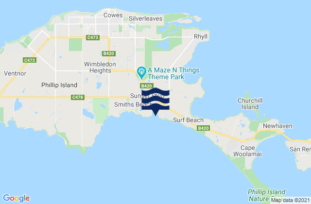 Mappa delle maree di Sunderland Bay, Australia