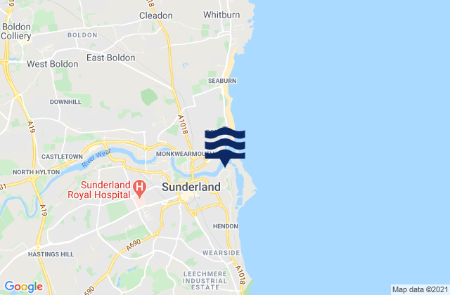 Mappa delle maree di Sunderland, United Kingdom