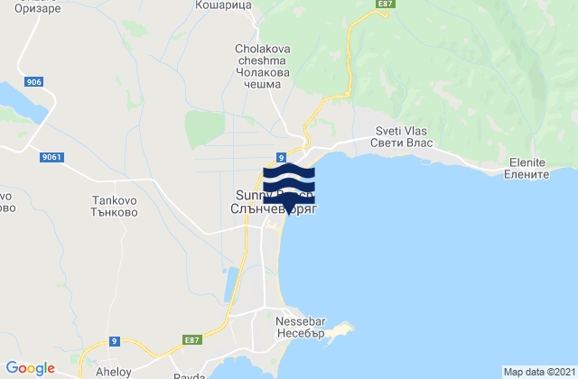 Mappa delle maree di Sunny Beach, Bulgaria