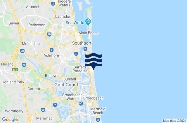 Mappa delle maree di Surfers Paradise Beach, Australia