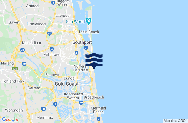 Mappa delle maree di Surfers Paradise, Australia