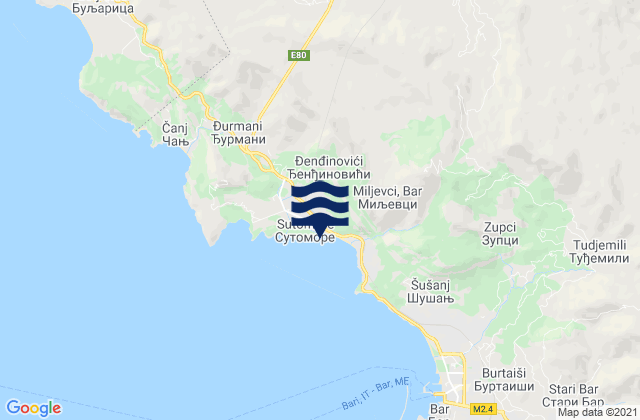 Mappa delle maree di Sutomore, Montenegro