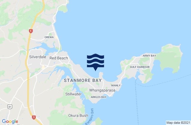 Mappa delle maree di Swan Beach, New Zealand