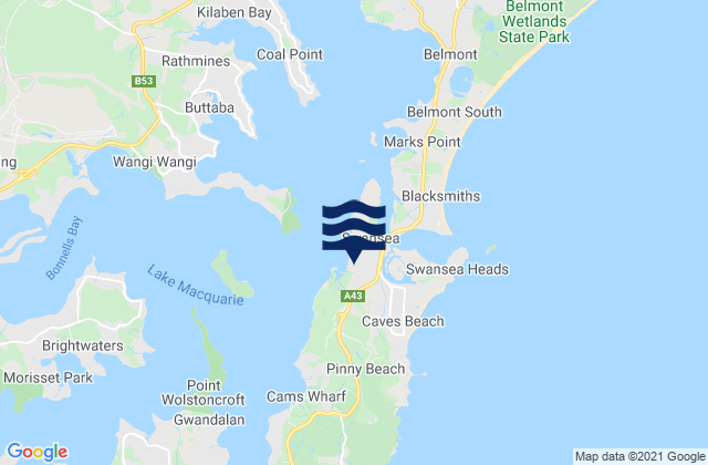 Mappa delle maree di Swansea Beach, Australia